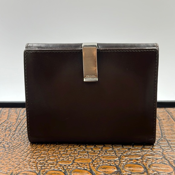 Vintage Prada Y2k Unisex All Leather Dark Espresso Compact Bifold Wallet - Picture 3 of 10